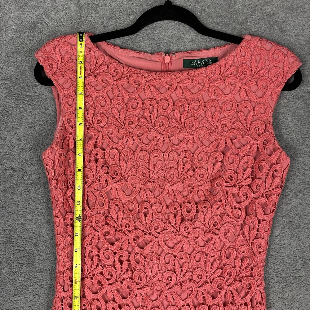Lauren Ralph Lauren Dress Womens 2 Pink Lace Sleeveless Sheath Formal Cocktail - Picture 11 of 13